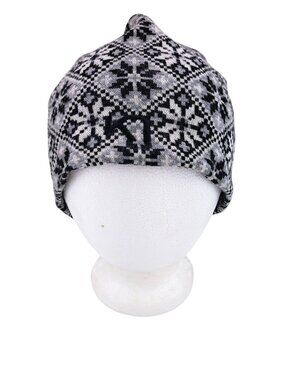 Kari Traa Women Wool Knit Beanie Hat Nordic Rose Snowflake Pattern Gray Black